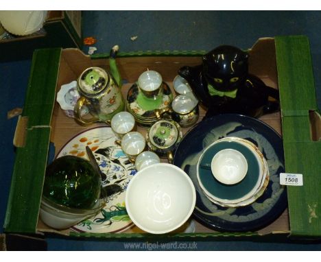 A quantity of china including Poole cup and saucer, 'Samurai' Japanese coffee set a/f., fishing float, Woods &amp; Sons novel