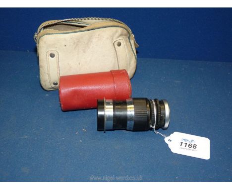 An Ernst Leitz Wetzlar Germany Leica Elmar 9cm f/4 Lens with caps and original red tube box with receipt for 1938 from Horne'