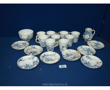 A delicate old Royal Worcester coffee service including nine cans, eight saucers, cream jug, and sugar bowl decorated in blue