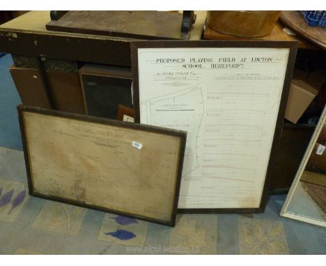 Two framed drawn Plans of 'The Lake, Miserden Park, Gloucestershire, Map for Dredging' (with some foxing) , 28 3/4'' x 18 1/4