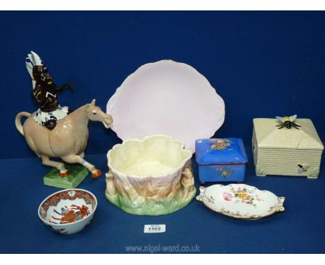 A quantity of china including novelty lustre teapot of a horse and an Indian rider (leg missing) designed by Roger Michell, S