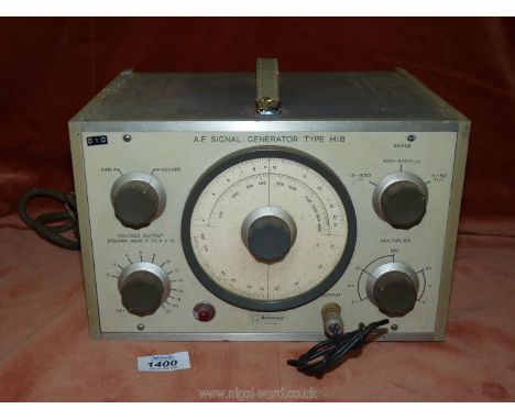 An Advance Electronics Ltd L.F. Signal Generator type H Model 1/B Input 105-125, 210 - 250 v., 40 -100 cycles.  Serial no. 59