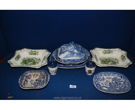A quantity of china including two Mason's 'Fruit Basket' dishes, a small quantity of Old Willow pattern style blue and white 