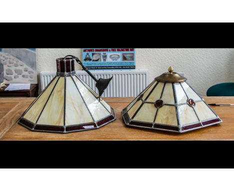 Large Glass Leaded Lampshade &amp; Matching Uplighter in cream and ruby glass, in the Art Deco style, each measuring approx. 