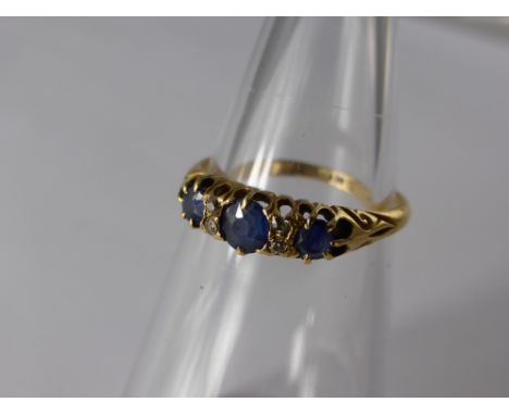 A Lady's Antique 18 ct Gold Sapphire and Diamond Ring, size Q, approx wt 2.8 gms.