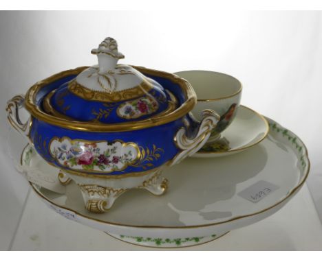 A Royal Worcester Cake Stand, together with a Royal Worcester "Duke of Gloucester" pin dish, a Chamberlain Worcester Plate ci