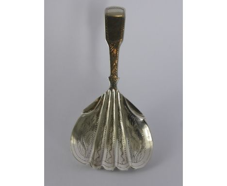 A James Collins Silver Caddy Spoon, Birmingham 1833, bright cut, shell shape.