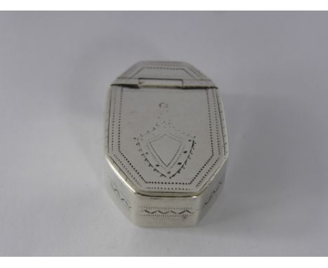 Samuel Pemberton Small Silver Oblong Octagonal Snuff Box, Birmingham 1790, the cover engraved with blank shield.