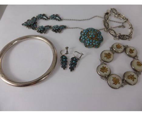 A Collection of Miscellaneous Silver Jewellery, including Chinese silver mother of pearl bracelet with character marks, sterl