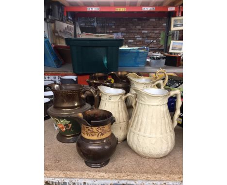 A GROUP OF VINTAGE STONEWARE AND FURTHER LUSTRE JUGS ETC 