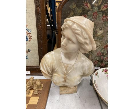 A VINTAGE ITALIAN MARBLE STYLE BUST OF A LADY, (NECK A/F) 