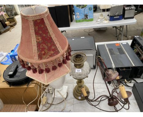 TWO TABLE LAMPS AND A CIELING LIGHT FITTING 
