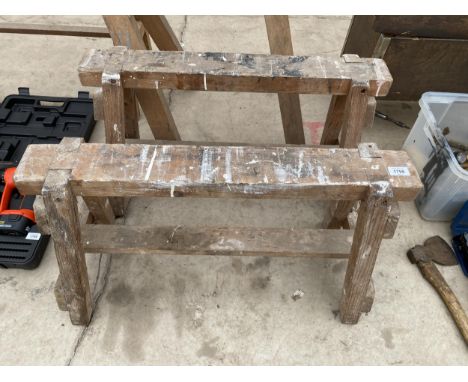 TWO VINTAGE WOODEN BUILDERS TRESTLES 
