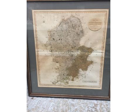 A VINTAGE FRAMED MAP OF STAFFORDSHIRE 