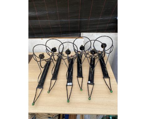 SIX DECORATIVE METAL WALL LIGHT FITTINGS 