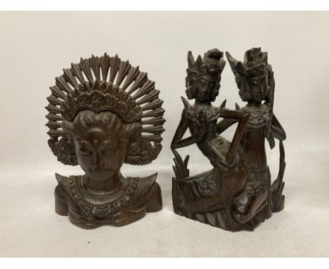 TWO VINTAGE CARVED WOODEN TRIBAL FIGURES 