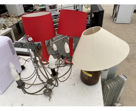 AN ASSORTMENT OF LAMPS AND A CIELING LIGHT FITTING 