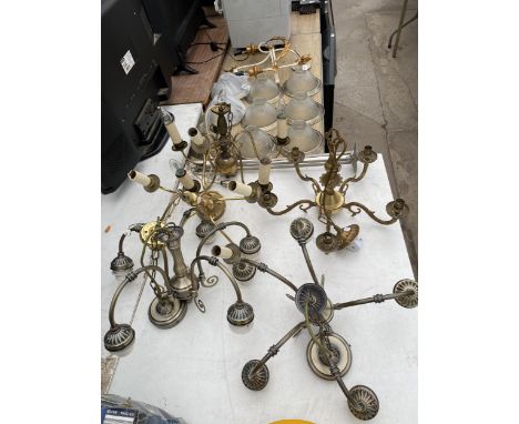 A LARGE ASSORTMENT OF LIGHT FITTINGS AND RETRO GLASS SHADES 
