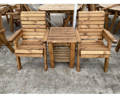 AN AS NEW EX DISPLAY CHARLES TAYLOR PAIR OF CHAIRS AND A SIDE TABLE *PLEASE NOTE VAT TO BE CHARGED ON THIS ITEM* 