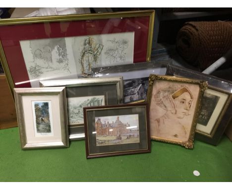 A GROUP OF FRAMED PRINTS, GILT PORTRAIT PRINT ETC 