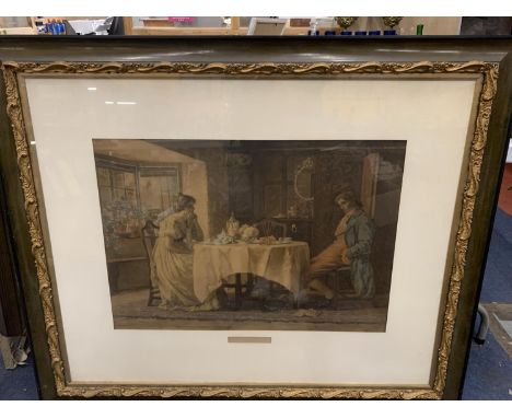 A VERY LARGE VINTAGE PRINT 'DISINHERITED' IN A WOOD AND GILT FRAME, 115CM X 96CM 