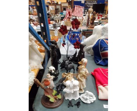 A QUANTITY OF CERAMIC ITEMS TO INCLUDE ANIMALS , BIRDS AND ANGELS 