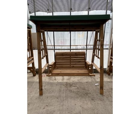 AN AS NEW EX DISPLAY CHARLES TAYLOR TWO SEATER GARDEN SWING SEAT WITH CANOPY *PLEASE NOTE VAT TO BE CHARGED ON THIS ITEM* 