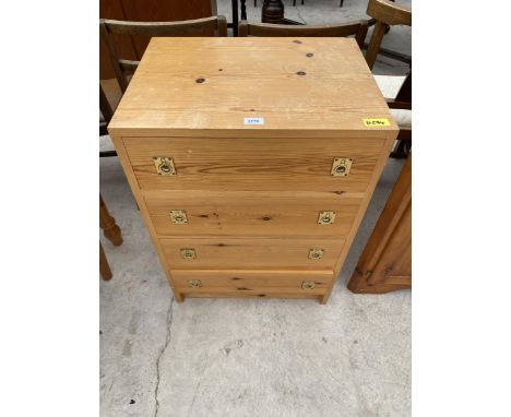 A MODERN 'CANTERBURY PINE COLLECTION' CHEST OF FOUR DRAWERS, 22" WIDE, WITH BRASS RING PULL HANDLES 