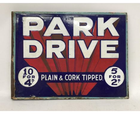 A VINTAGE DOUBLE SIDED PARK DRIVE ENAMEL SIGN 