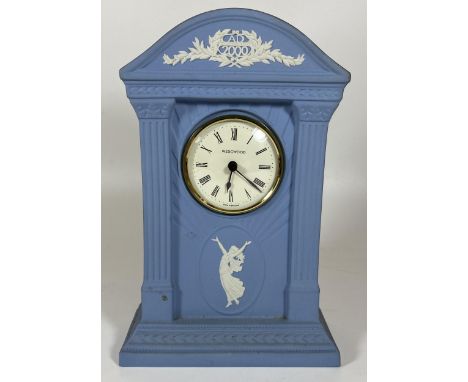 A WEDGWOOD BLUE JASPERWARE MILLENIUM 2000 DANCING HOURS MANTLE CLOCK 