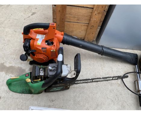 A GARDENLINE PETROL CHAINSAW AND A PETROL LEAF BLOWER 