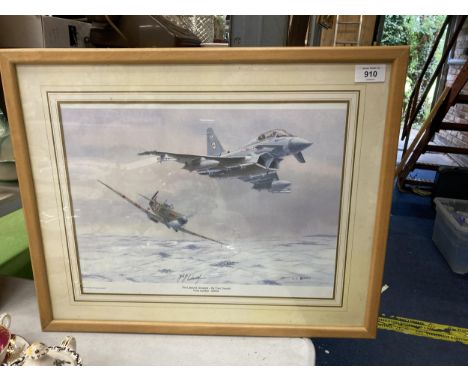 A FRAMED PENCIL SIGNED LIMITED EDITION PRINT OF A SPITFIRE - TITLED 'THE LATEST AND GREATEST' BY TOM OSWALD 