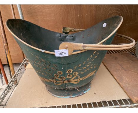 A VINTAGE PAINTED COAL BUCKET 