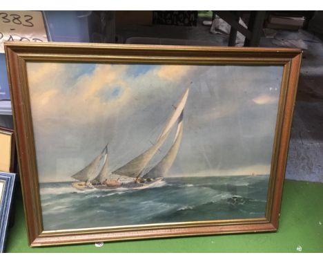 A FRAMED TOM LAWSEY SAILING BOAT PRINT 