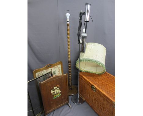 VINTAGE &amp; MODERN FURNITURE, a parcel, including three various firescreens, a wooden standard lamp, a chrome two light sta