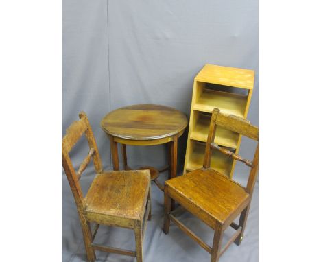 ANTIQUE &amp; LATER FURNITURE PARCEL, four items to include two early oak farmhouse chairs, a mahogany circular topped table 