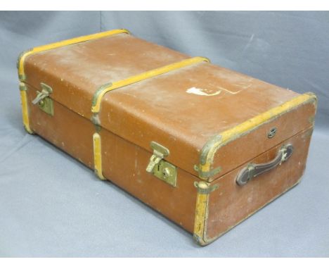 VINTAGE WOODEN BANDED TRAVEL TRUNK, 31 x 82cms, 46cms D