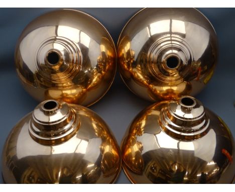 FOUR EXCELLENT SPUN COPPER CEILING LIGHT SHADES, 41cm diameters