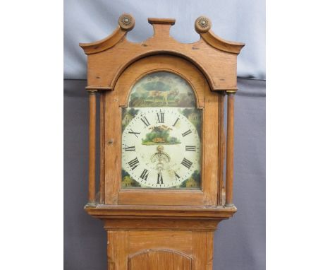 JOHN PARRY OF PENCARREG PINE LONGCASE CLOCK, arched top painted dial before a thirty hour single weight pendulum driven bell 