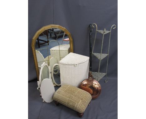 MIXED VINTAGE FURNITURE &amp; HOUSEHOLD ITEMS PARCEL to include a gilt framed sectional mirror with shelf, painted French sty