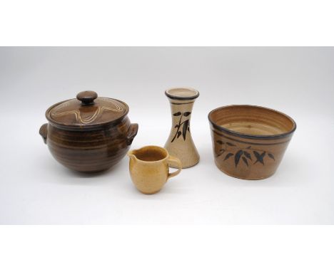 Four pieces of studio pottery by Michael Leach and Jeremy Leach, with marks to bases