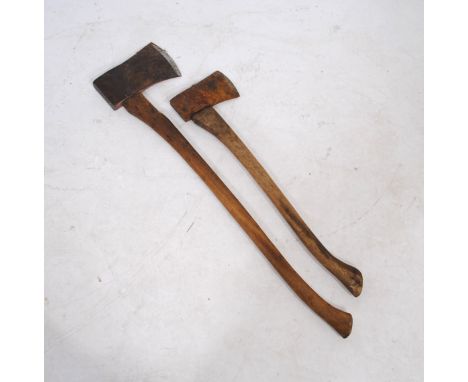 Two vintage axes, with wooden handles and broad arrow marks