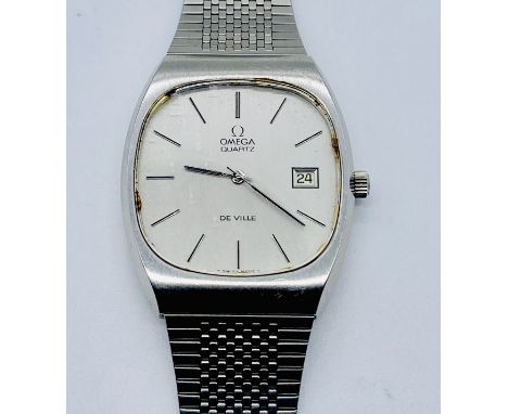A vintage stainless steel Omega De Ville quartz wristwatch with original strap