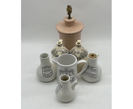 Three vintage "improved inhalers", plus two Victorian stoneware jugs etc