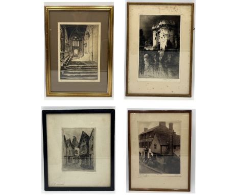 A collection of four architectural etchings and photographs, signatures include Graham Clilverd, Albany Howarth etc. 