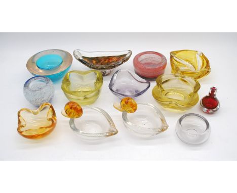 A collection of art glass bowls and ash trays, including Murano, Rudolf Junrikl for Sklo Union etc.