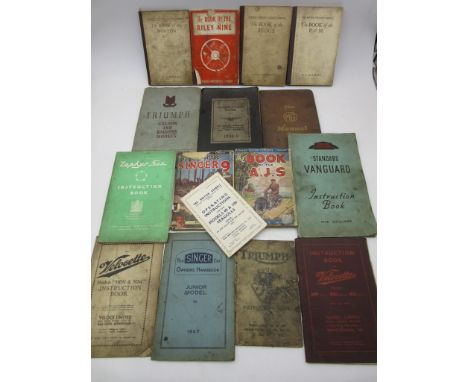 A collection of vintage automobile instruction manuals and leaflets including 1938/9 instruction book for Jaguar 2.5 & 3.5 li