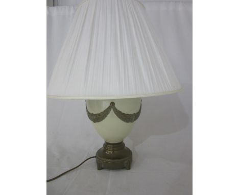 A classical style pottery lamp with silk shade, total height incl. shade 65cm