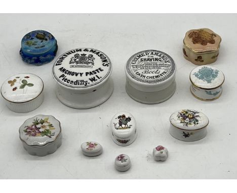 Two vintage ceramic pots, Fortnum & Mason's Anchovy paste and a Boots Creme D' Amande for Shaving. Lot also includes selectio