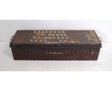 A painted mottled metal 'Alkit' military trunk, named to 'L. A. Burton' - length 115cm